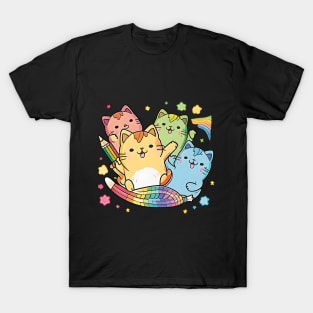 Funny Rainbow Crayon Cats Kawaii T-Shirt